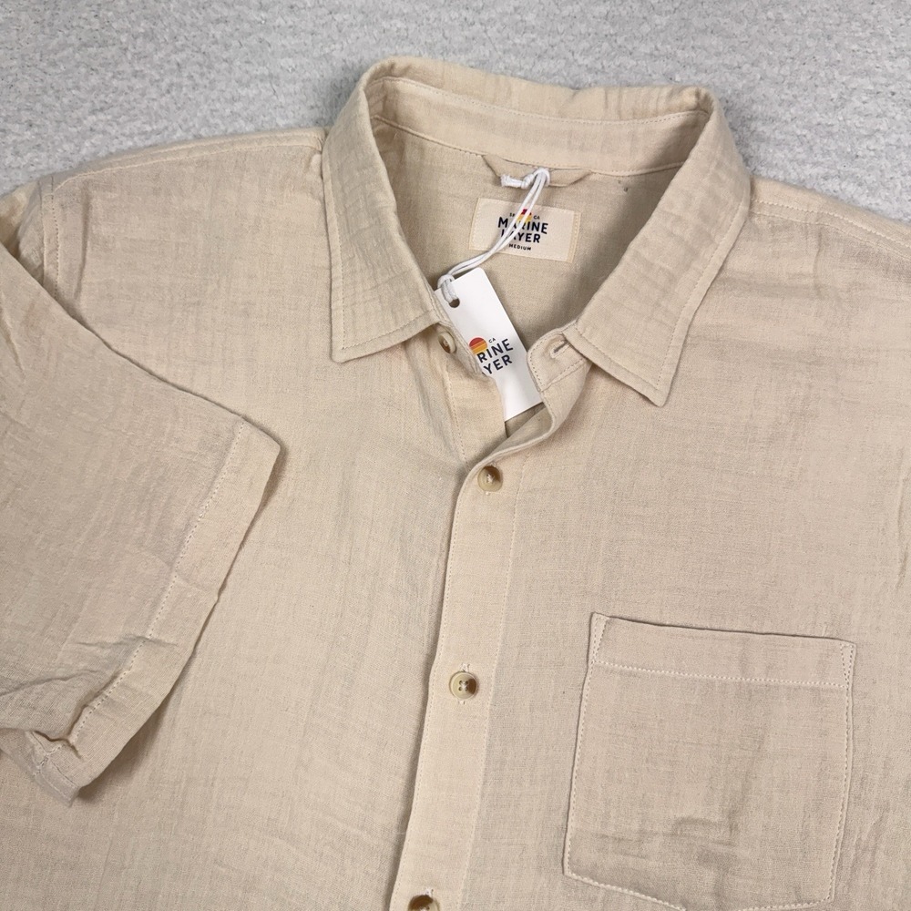 Marine Layer Crinkle Double Cloth Shirt Mens M Sand Short Sleeve Button Up Gauze